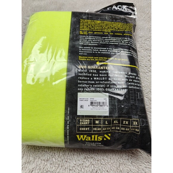 Walls 2pk Working Man's 2X XXL HI-VIS YELLOW Pocket Tee Short Sleeve T-Shirts - Picture 2 of 2